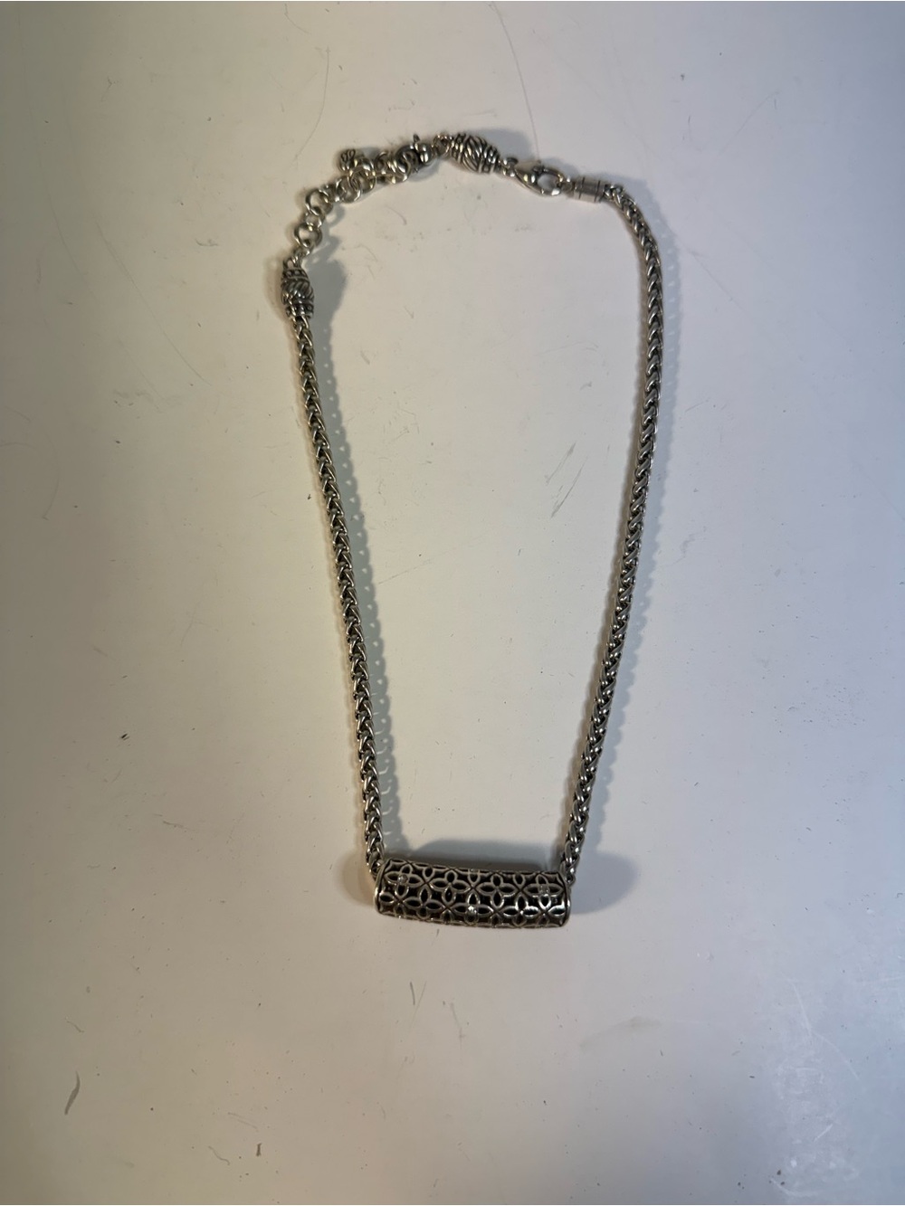 Brighton Wheat Chain w/ Pendent Sterling Silver Filigree Bar - Silver